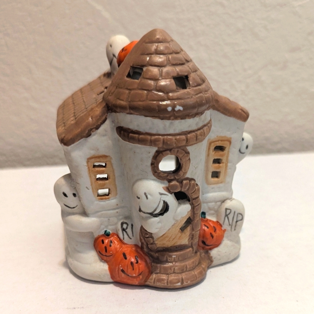 Vintage Halloween Haunted House Candle Holder